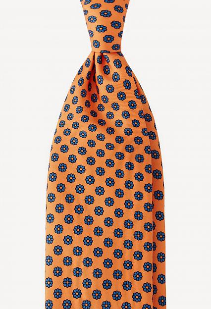 Viola Milano Floral Pattern Selftipped Silk Tie Orange