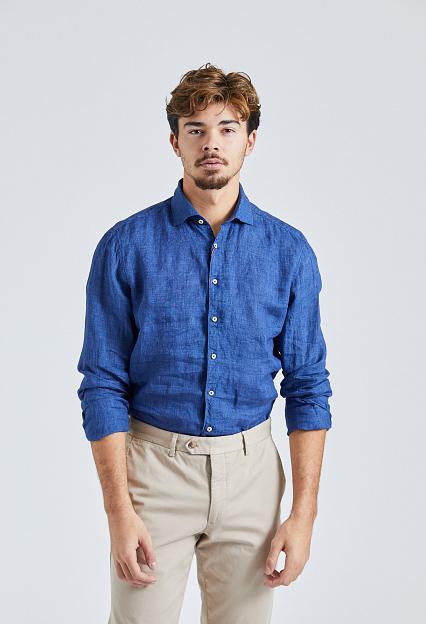 Stenströms Fitted Body Linen Shirt Indigo Blue