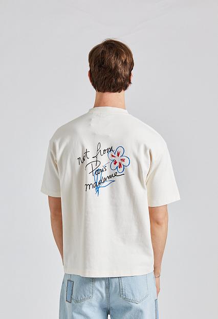 Drôle de Monsieur Le T-Shirt Slogan Esquisse Cream med logo på brystet