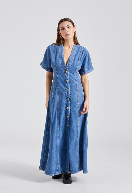 Ganni Future Denim Maxi Dress Mid Blue Stone