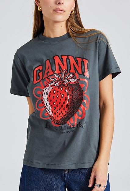 Ganni Basic Jersey Strawberry Relaxed T-Shirt Volcanic Ash 5