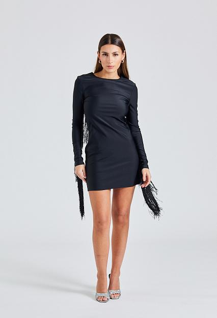Rotate Sequin Fringe Mini Dress Black 2