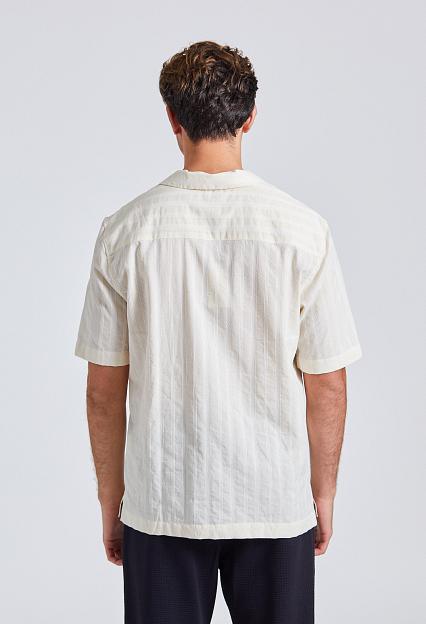 SUNSPEL SS Embroidered Stripe Shirt Ecru