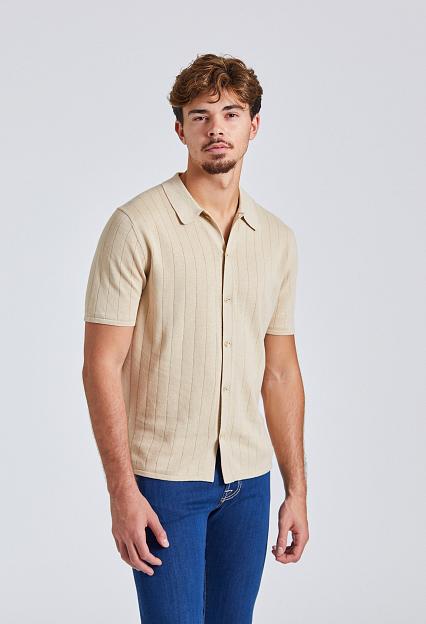 Stenströms Short Sleeve Cotton Linen Shirt Beige