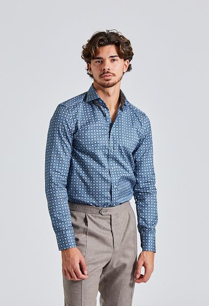 Stenströms Blue Patterned Oxford Shirt Slim