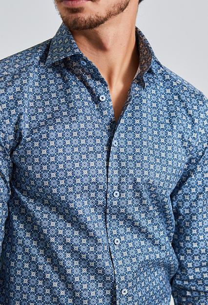 Stenströms Blue Patterned Oxford Shirt Slim