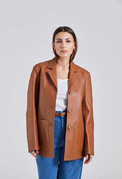 Toteme Easy Leather Jacket Tan