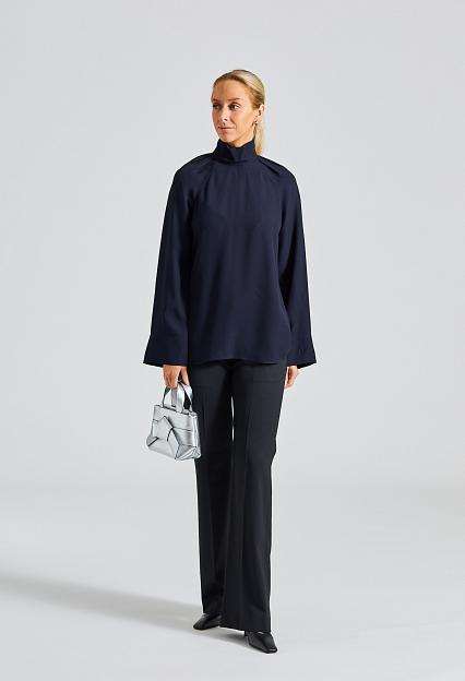 Toteme High-Neck Crepe Blouse Navy