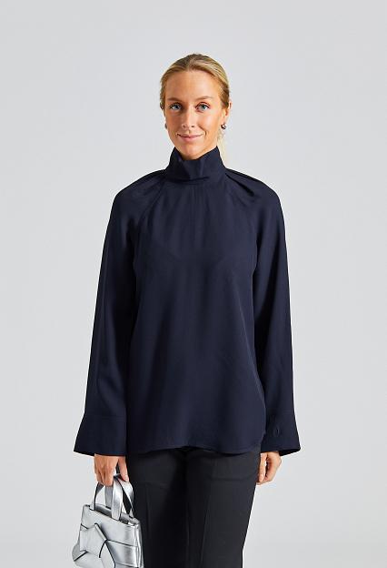 Toteme High-Neck Crepe Blouse Navy