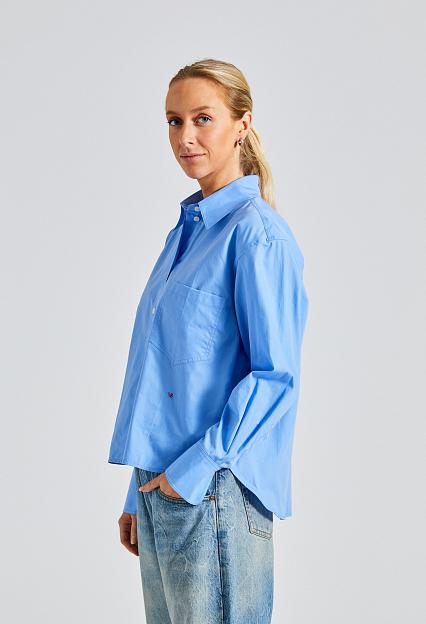 Victoria Beckham Cropped Long Sleeve Shirt Oxford Blue