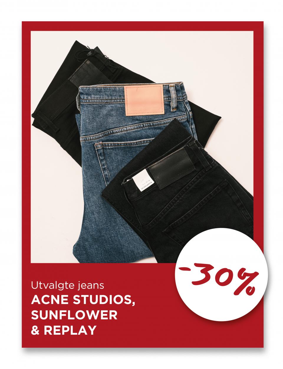 utvalgte Jeans fra Acne Studios, Sunflower og replay, -30%